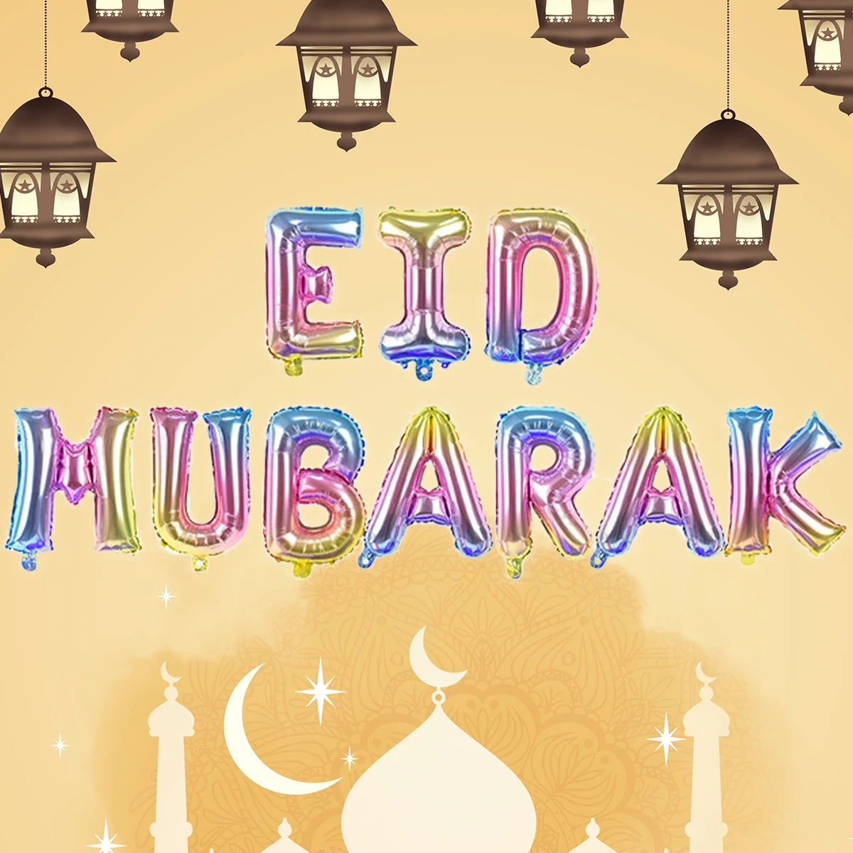 11pcs 16 inch Eid Mubarak Letter Balloons set with Ribbon Ramadan Eid al-Fitr Eid Mubarak Decorations Air Balloons Banner