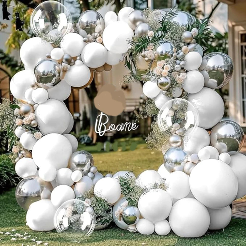 90pcs White Silver Balloon Garland Silver Balloon White Pearl balloon Arch Kit for Baby Shower Birthday Wedding Party Decor