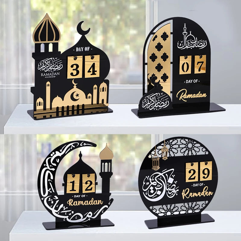 Black Gold Ramadan Countdown Calendar Gift Day Of Acrylic Ramadan Calendar Ornament With Replacing Number 2025 Eid Mubarak Decor
