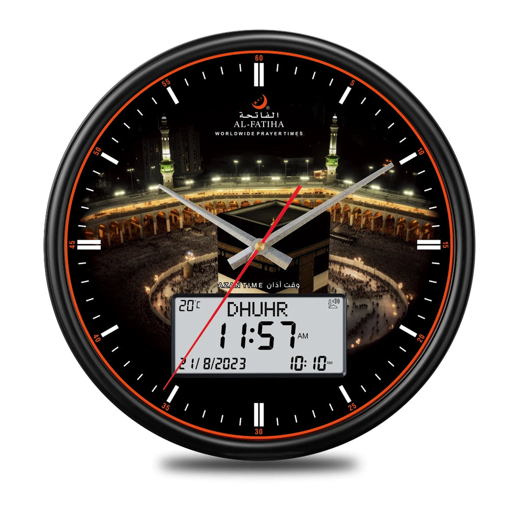 AL-FATIHA Athan Muslim Clock Digital-Analog Watch with Hijri Calendar Azan Prayer Time Fajr Alarm Mosque Wall Timepieces