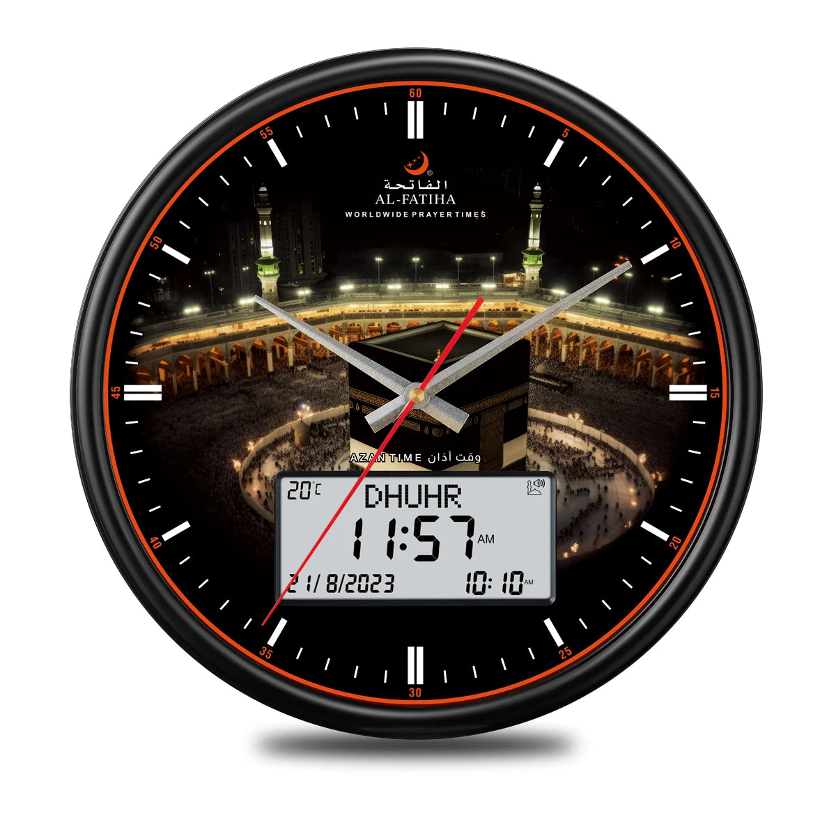 AL-FATIHA Athan Muslim Clock Digital-Analog Watch with Hijri Calendar Azan Prayer Time Fajr Alarm Mosque Wall Timepieces