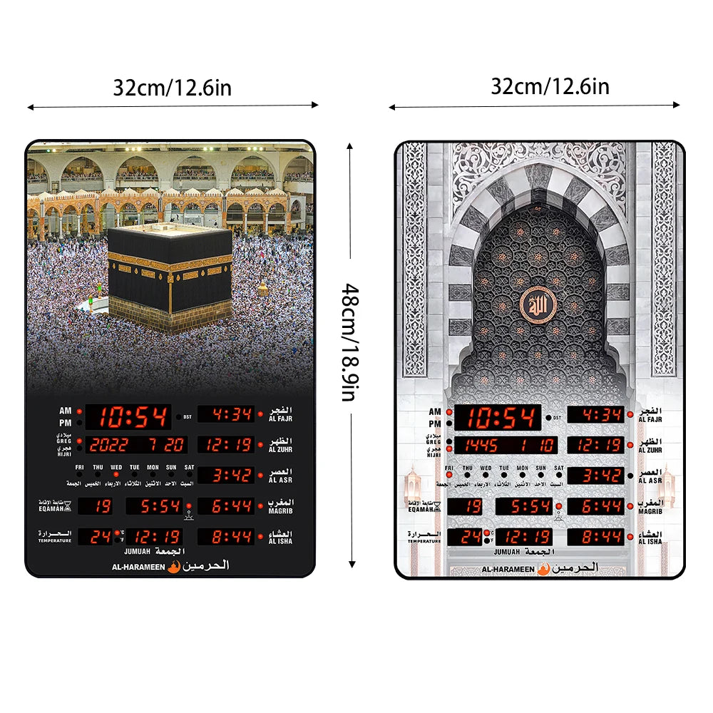 LED Digital Prayer Clock Azan Mosque Alarm Clock Islamic Muslim Wall Clock With Remote Control Calendar Ramadan Home Decoration