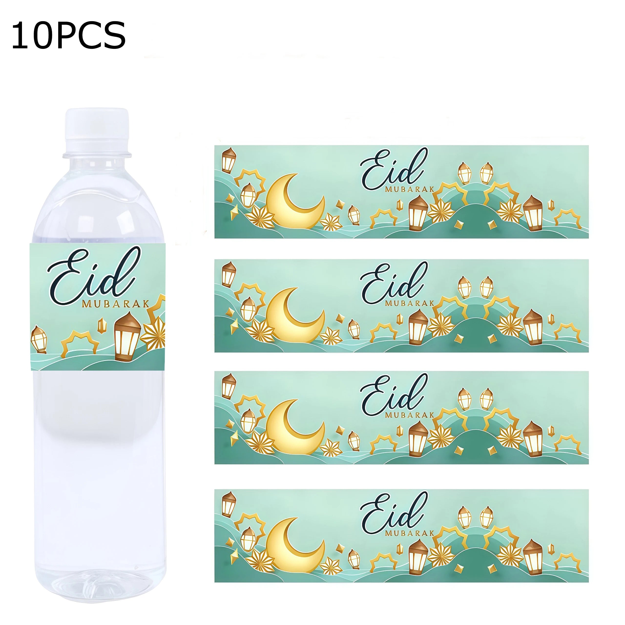 10pcs 2026 Eid Mubarak Water Bottle Stickers Self-Adhesive Labels for 2026 Ramadan Decoration Eid Party Supplies