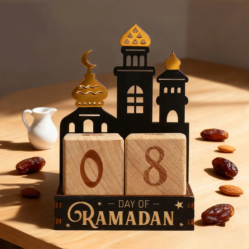 Ramadan Wooden Countdown Calendar Home Table Ornaments Islamic Muslim Party Gift 2026 Eid Mubarak Calendar Blocks Diy Decoration