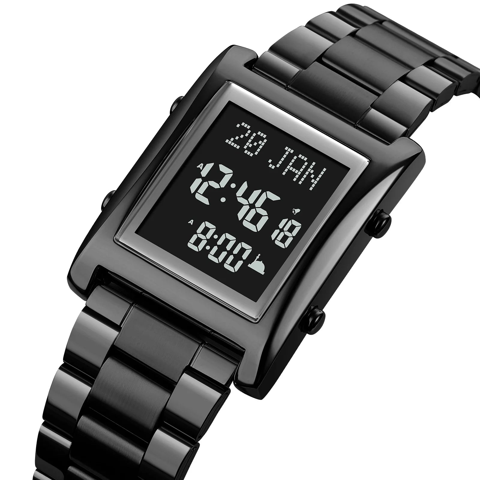 Azan Watch for Muslim Prayer with Qibla Compass Islam Al-Harameen Fajr Time Clock Include Hijri Calendar