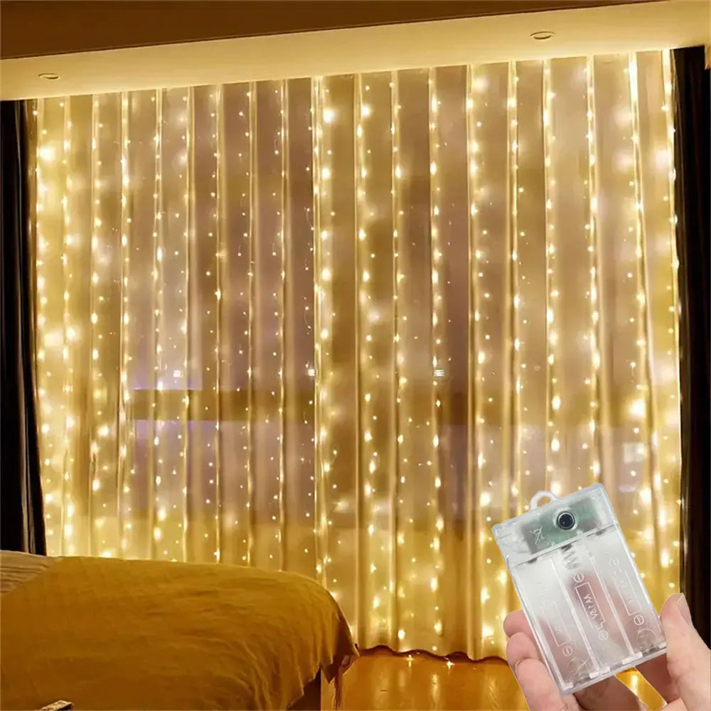 Battery Power LED Fairy Curtain Light String Ramadan Home Decoration 2026 Valentine's Day Eid Mubarak Bedroom Outdoor Decoration