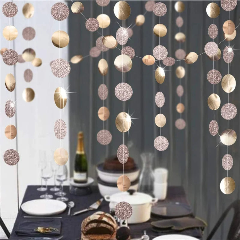 Champagne Gold Party Decorations Star Dots Garlands  Hanging Paper Heart Streamer Banner Wedding Valentine Day Party Flag Decor