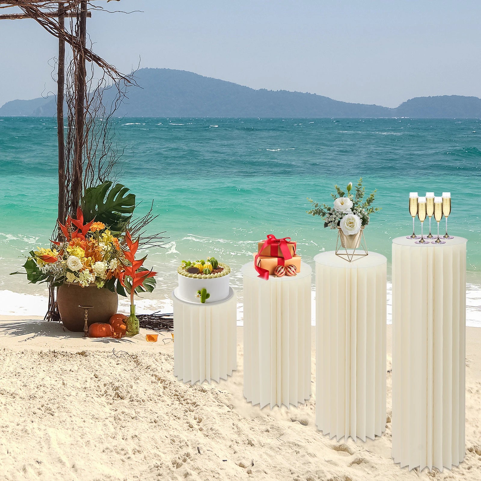 4Pcs Foldable Cardboard Flower Stands Wedding Centerpieces Display Dessert Table Column for Party Garden Decor (40+60+80+100cm)