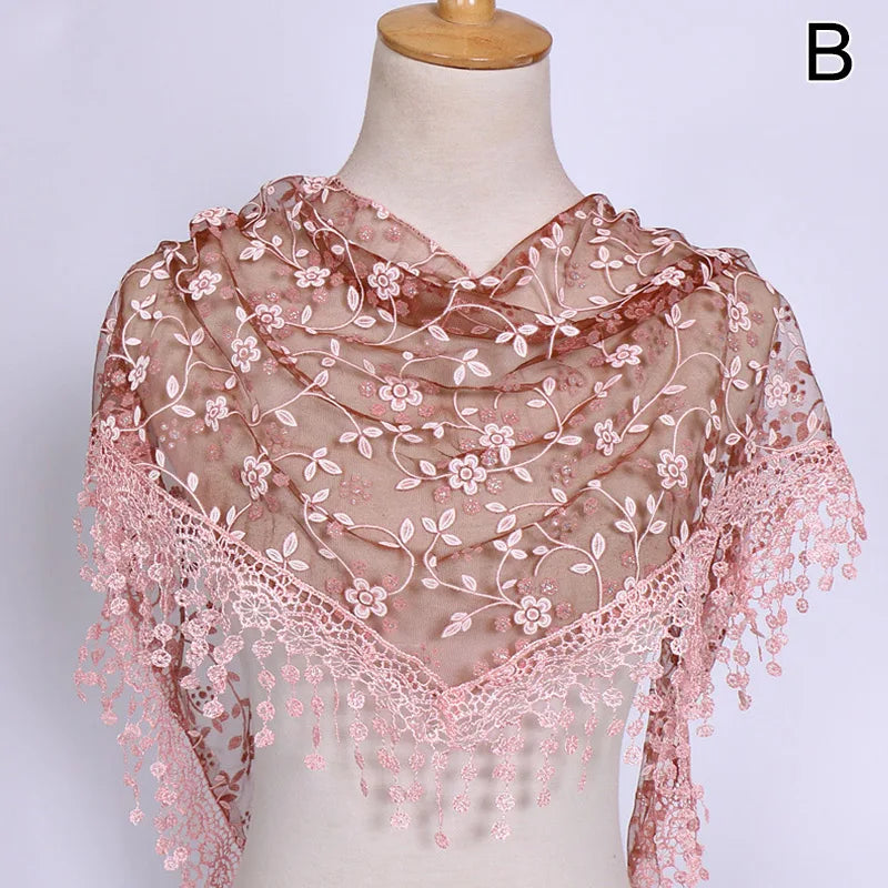 Women Lace Scarf for Church Tassel Triangle Scarf Sheer Floral Scarves Church Prayer Shawl Spanish Mantilla Lace Bufanda Mujer
