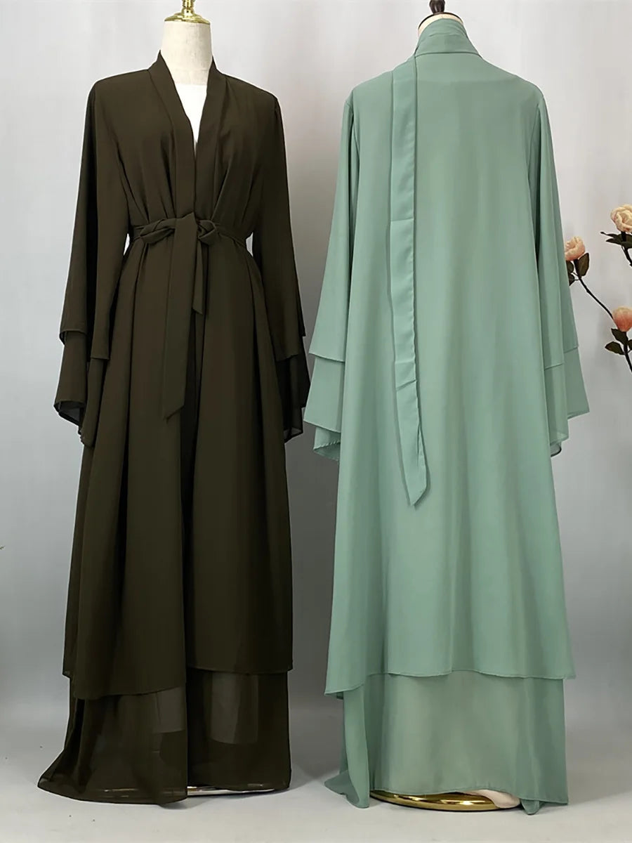 2025 Ramadan Kebaya Chiffon Open Abaya – Modest Women Muslim Kaftan Dress