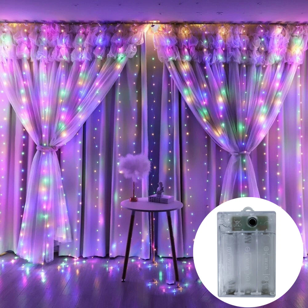 LED Curtain Fairy Light String Battery Power Outdoor Bedroom Decoration Ramadan Home Decoration 2026 Valentine's Day Eid Mubarak