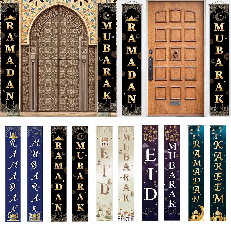 Eid Mubarak Door Banner 2026 Ramadan Decoration Ramadan Kareem Hanging Flag Muslim Porch Door Sign Welcome Banner Party Supplies