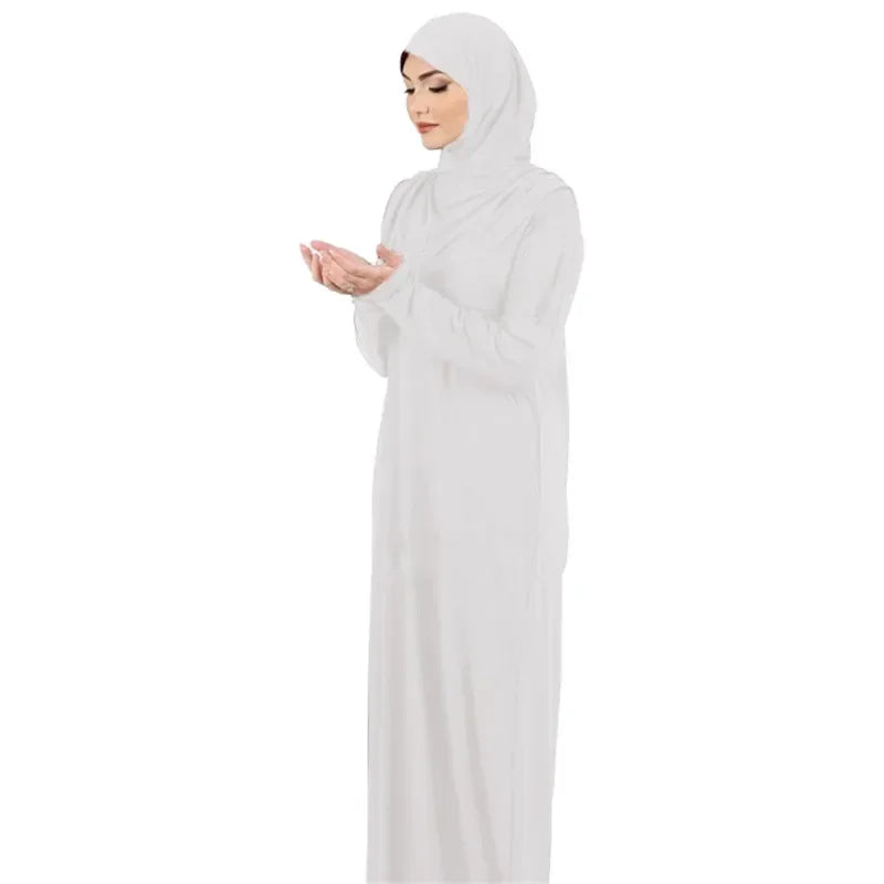 Ramadan One Piece Prayer Abaya Hooded Dress Kaftan Muslim Women Robe Hijab Dress Robe Solid Color Islam Dubai Turkey Clothes
