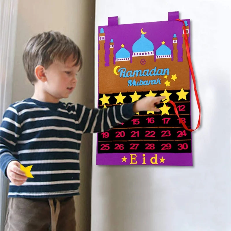 Eid Mubarak DIY Felt Calendar Countdown Ramadan Decoration For Home Kids Gifts Islamic Muslim Party Decor Eid Ramadan Kareem