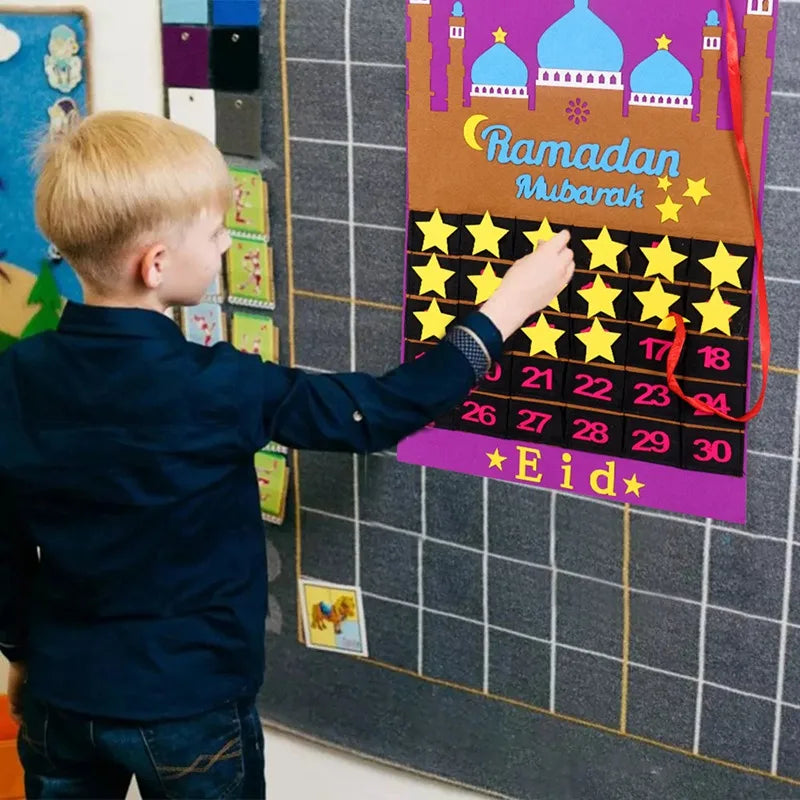 Eid Mubarak DIY Felt Calendar Countdown Ramadan Decoration For Home Kids Gifts Islamic Muslim Party Decor Eid Ramadan Kareem