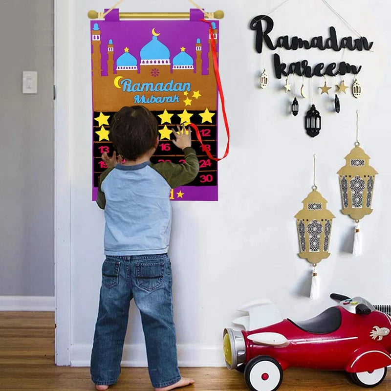 Eid Mubarak DIY Felt Calendar Countdown Ramadan Decoration For Home Kids Gifts Islamic Muslim Party Decor Eid Ramadan Kareem