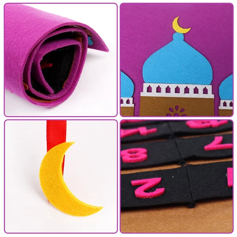 Eid Mubarak DIY Felt Calendar Countdown Ramadan Decoration For Home Kids Gifts Islamic Muslim Party Decor Eid Ramadan Kareem