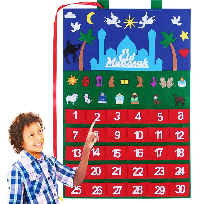 Eid Mubarak DIY Felt Calendar Countdown Ramadan Decoration For Home Kids Gifts Islamic Muslim Party Decor Eid Ramadan Kareem