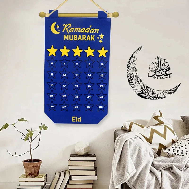 Eid Mubarak DIY Felt Calendar Countdown Ramadan Decoration For Home Kids Gifts Islamic Muslim Party Decor Eid Ramadan Kareem