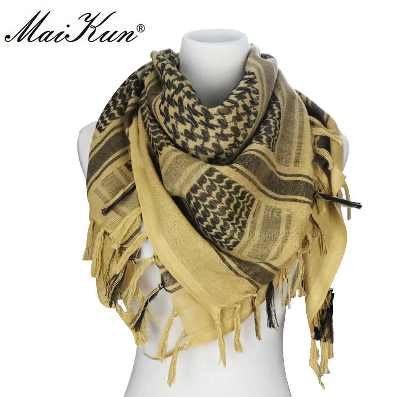 Maikun Cotton Arab Scarves Men Winter Military Keffiyeh Windproof Scarf Muslim Hijab Shemagh Tactical Desert Square Wargame
