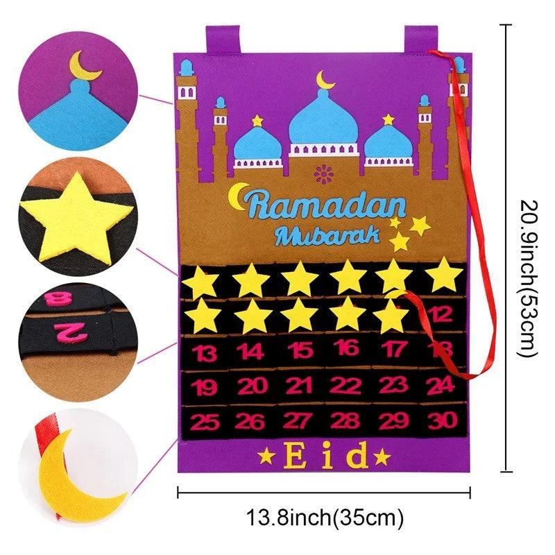 Eid Mubarak DIY Felt Calendar Countdown Ramadan Decoration For Home Kids Gifts Islamic Muslim Party Decor Eid Ramadan Kareem