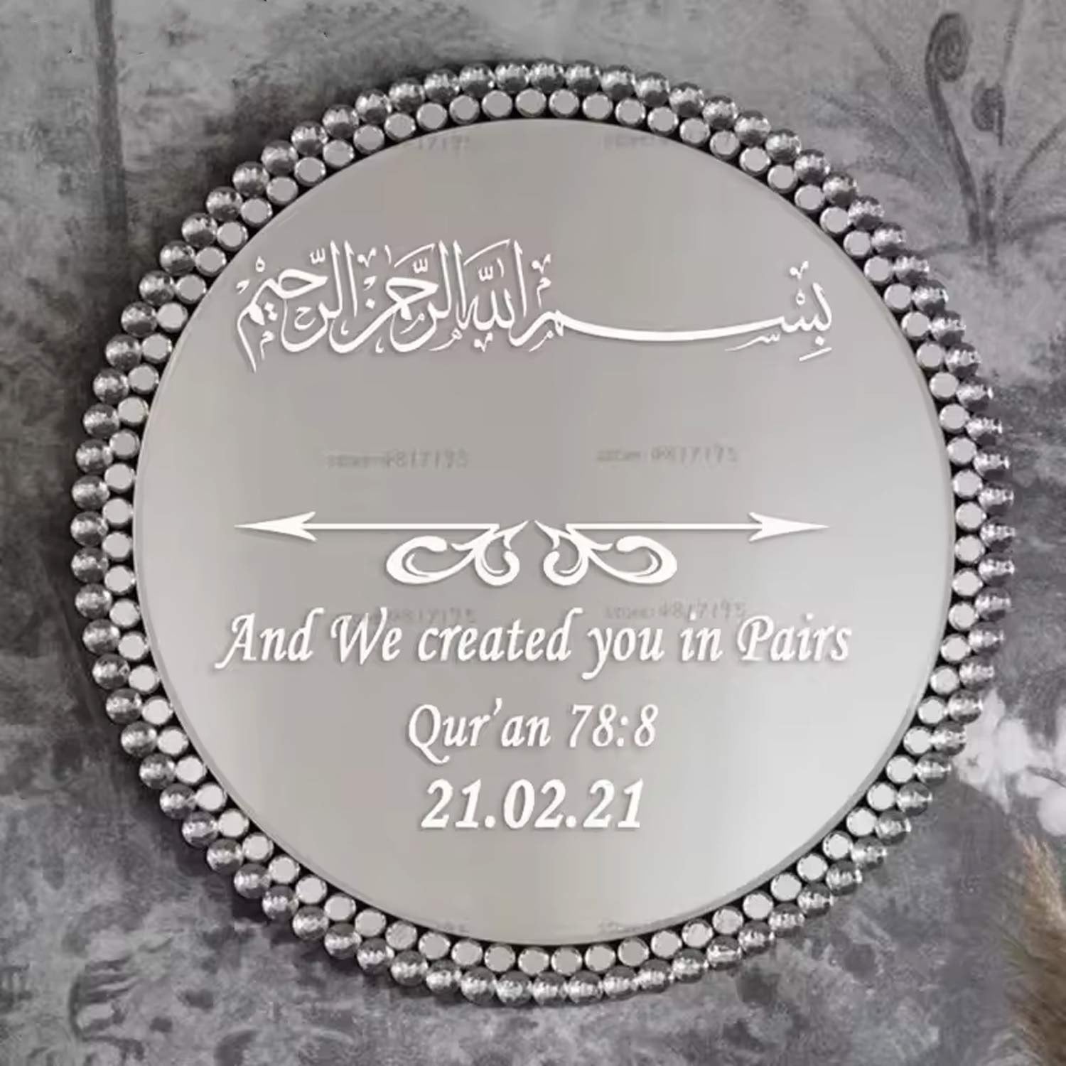 Muslim Ring Plate Wall Sticker Personalised And we created you in pair Islamic Bismillah Calligraphy Mirror Ring Wedding Sticker