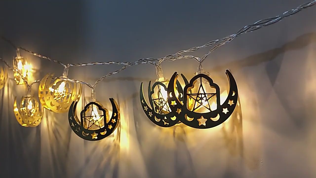 1.5/3M EID Mubarak LED String Lights Moon Star Castle Lantern Light Islam Muslim Festival Party Ramadan for Home Decoration 2026