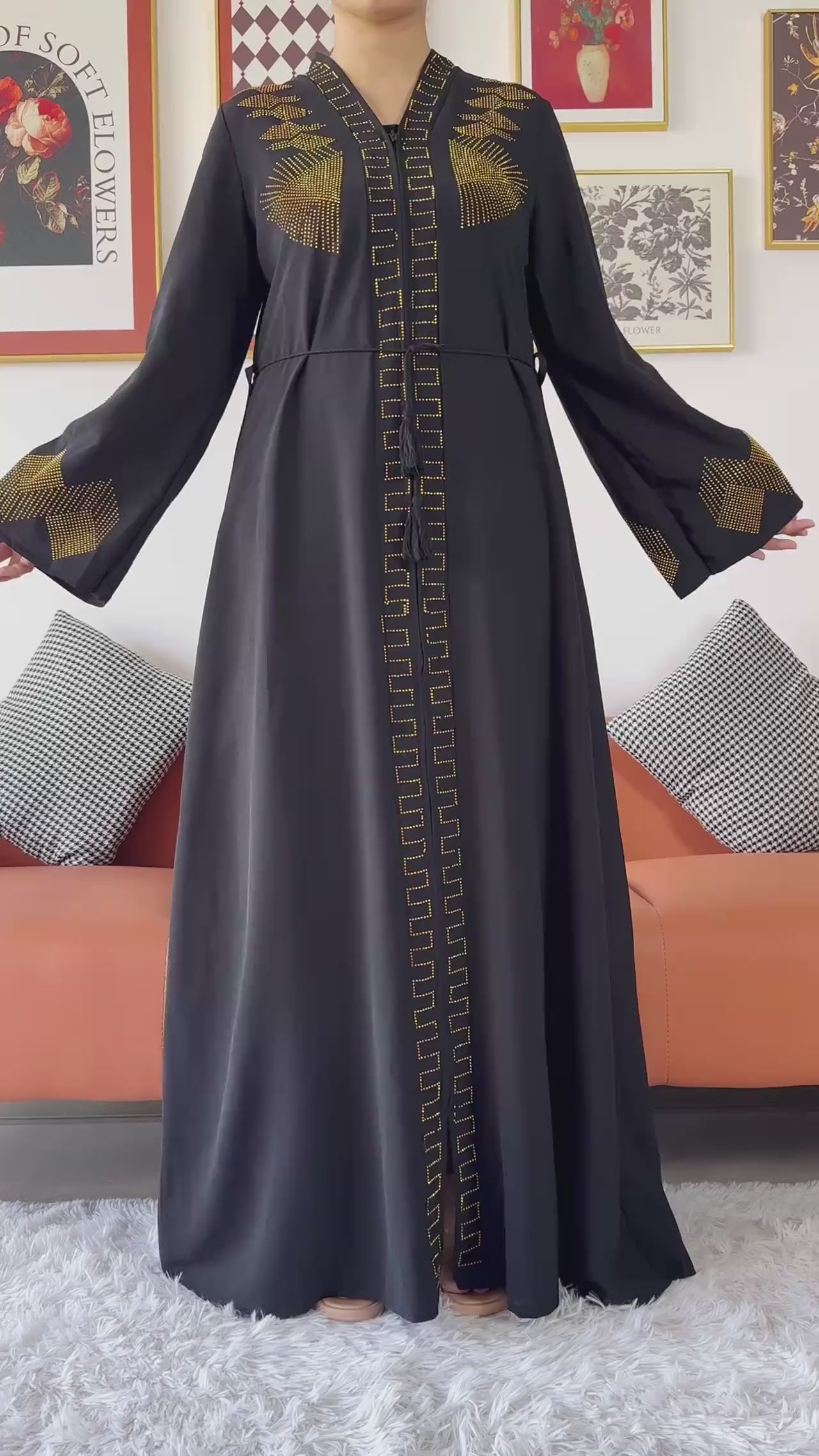 New Women Elegant Dress Chiffon Open Abaya with Zipper Muslim Women Dress Islamic Clothing Cardigan Abaya Women Muslim Dress