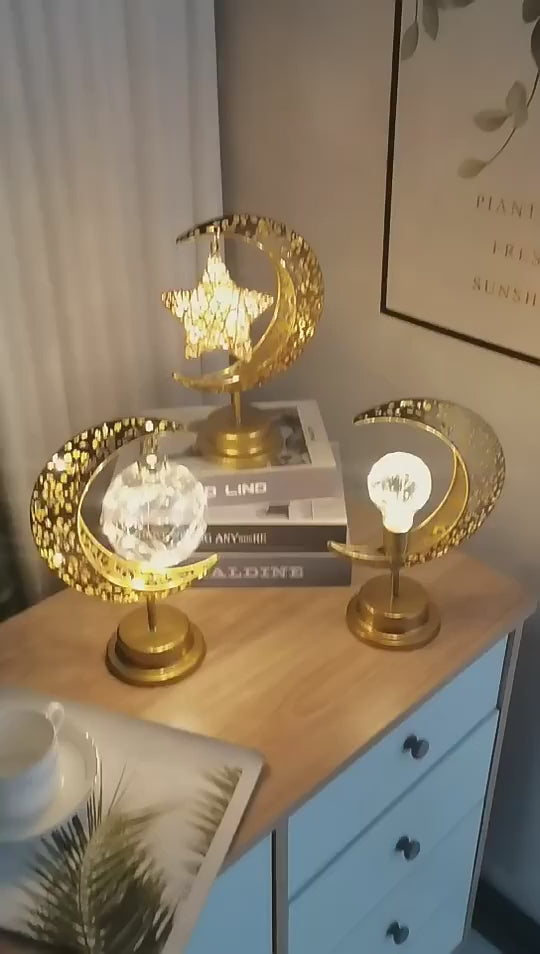 LED Iron Ramadan Moon Star Lights,Islamic Muslim Festival,Decorative Table Lamp for Home Bedroom,Ramadan Kareem Decoration