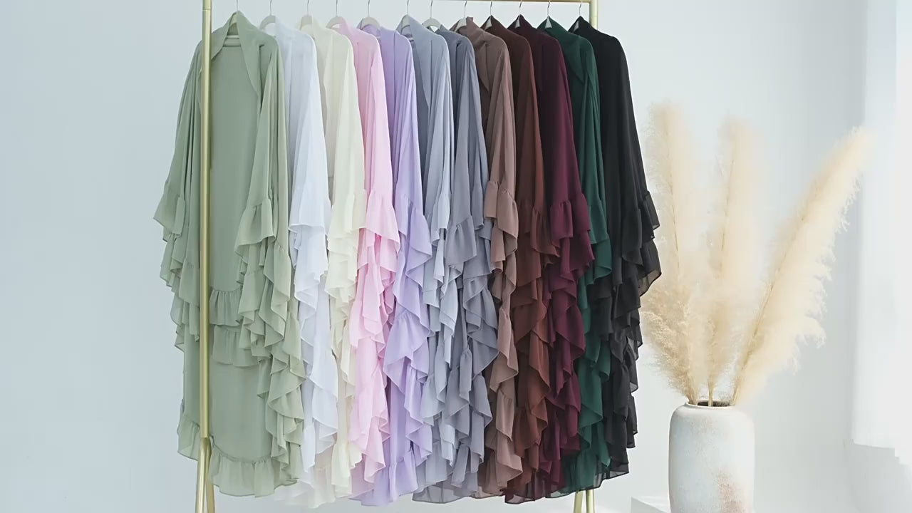 Ruffles Extra-long 2 Layers Chiffon Khimar, Sweet Muslim Women Hijab Scarf, Dubai Turk Islamic Clothing, Headscarf, Ramadan Eid