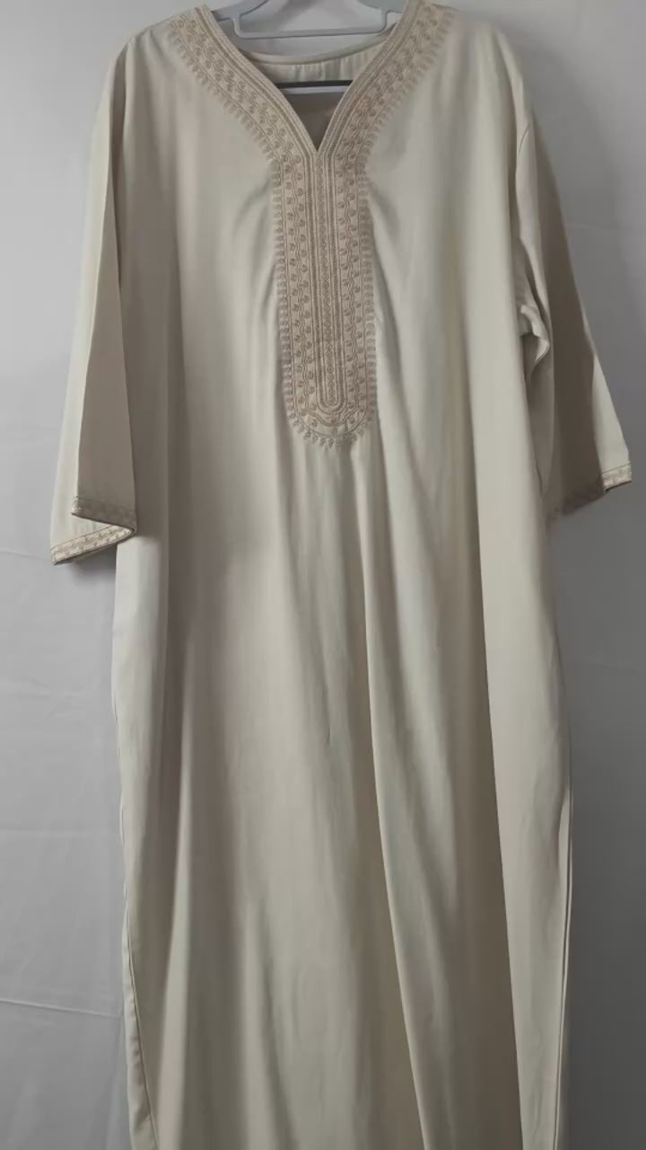 2025 New High-end Embroidered Thobe Men's Clothing Muslim Mid-sleeve Linen Robe with Pockets Ramadan Dubai Luxury Islam Elegant