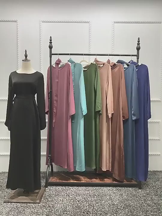 Fashion Sliky Djellaba Muslim Dress Dubai Full Length Flare Sleeved Soft Abaya Dubai Turkey Muslim Islam Robe WY921