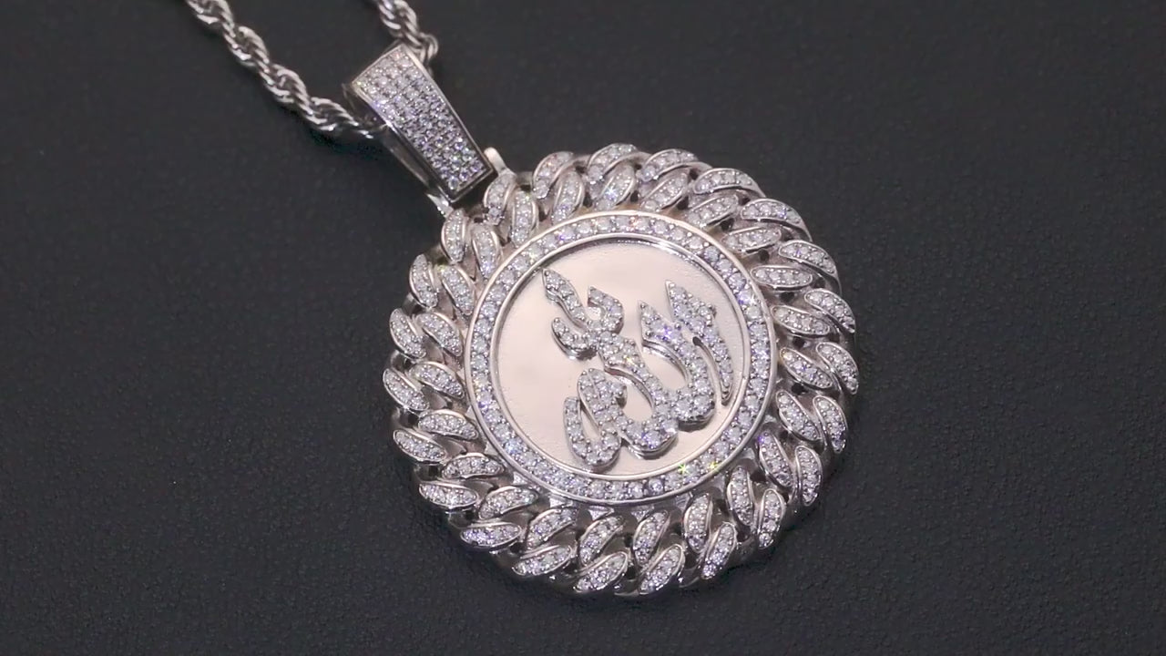 925 Sterling Silver Muslim Islam Allah Pendant Necklace Full Crystal Iced Out Chain Necklace Religious For Mens Hip Hop Jewelry</strong><br><br>
