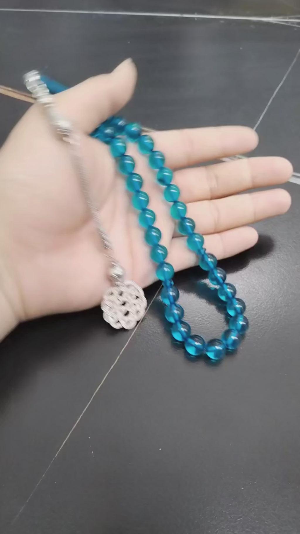 1 blue-brown-green three-color charm bracelet, 45 acrylic charms, patterned pendant, daily prayer counting gift