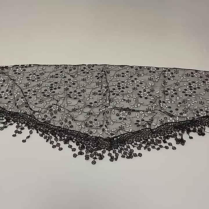 Women Lace Scarf for Church Tassel Triangle Scarf Sheer Floral Scarves Church Prayer Shawl Spanish Mantilla Lace Bufanda Mujer