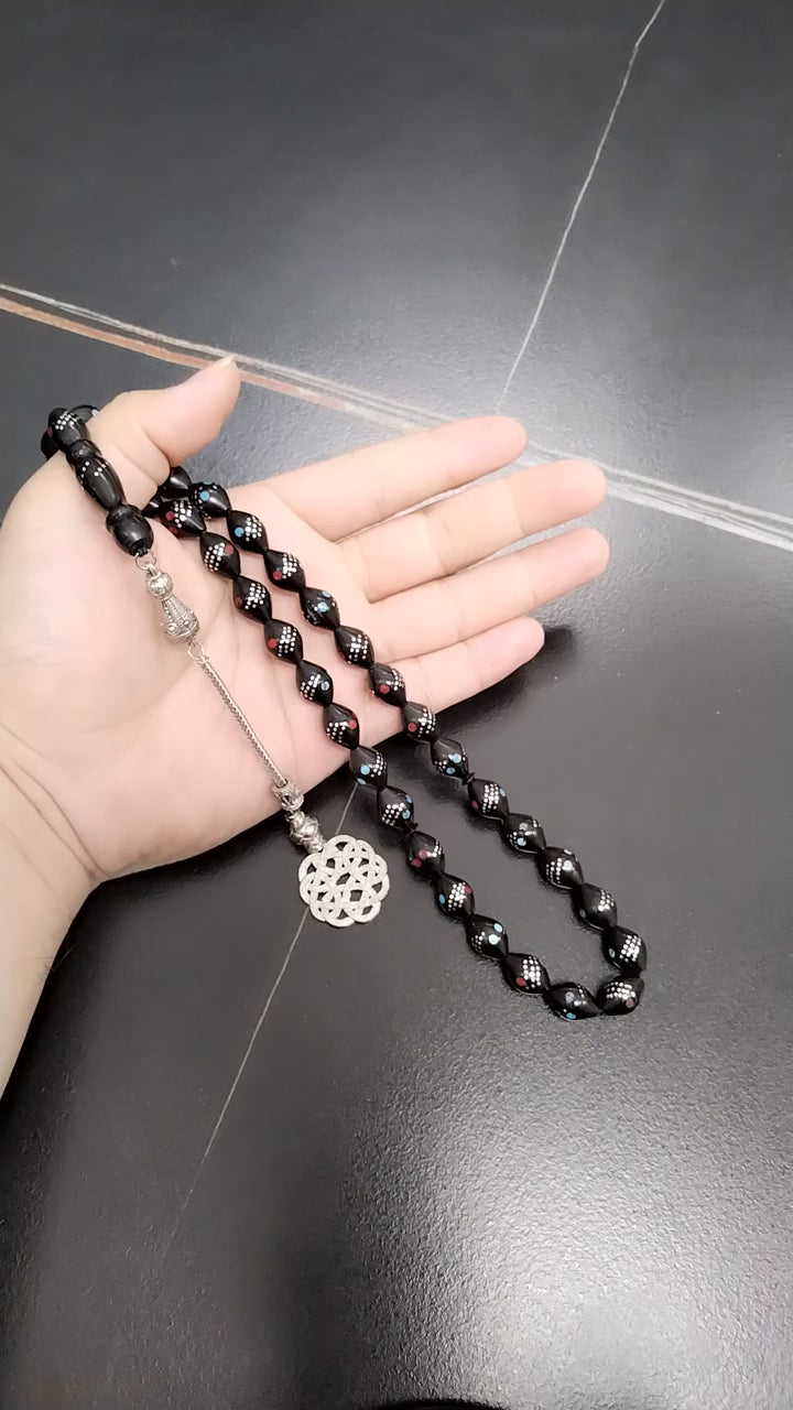 Tasbih Natural kuka Wood Inlaid metal muslim Misbaha prayer beads handmade subha islamic Rosary bead arabic fashion