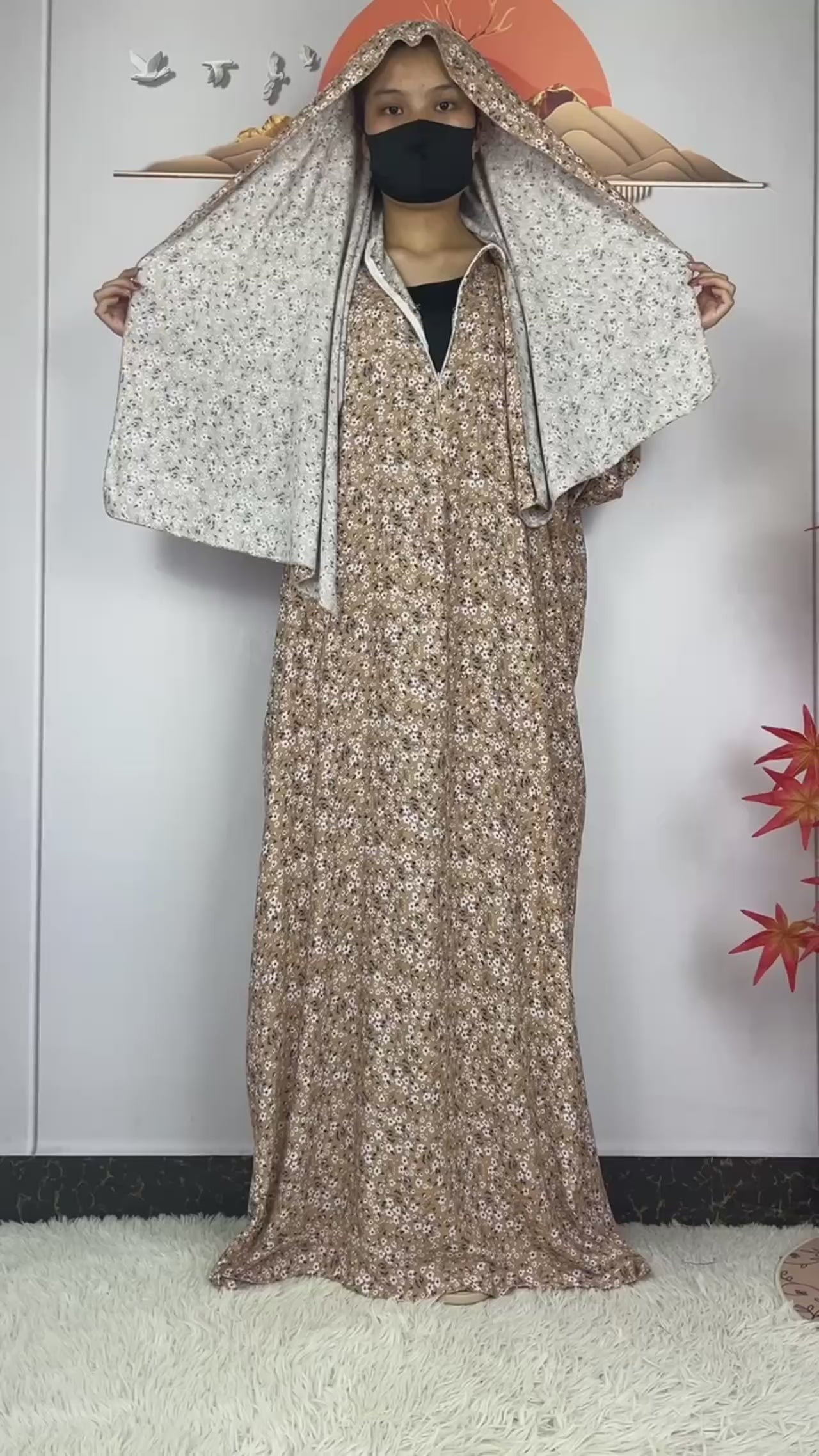 Muslim Cotton Abayas For Women Traditional Floral Ramadan Prayer Garment African Caftan Marocain Femme Robe Connected Headscarf