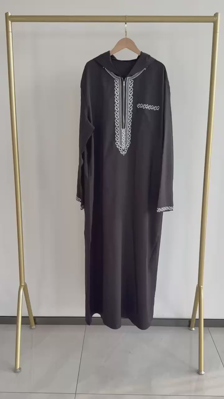 Muslim men's thobe long-sleeved embroidered Saudi Arabia elegant Islamic traditional clothing for festivals Arab Robe Dress