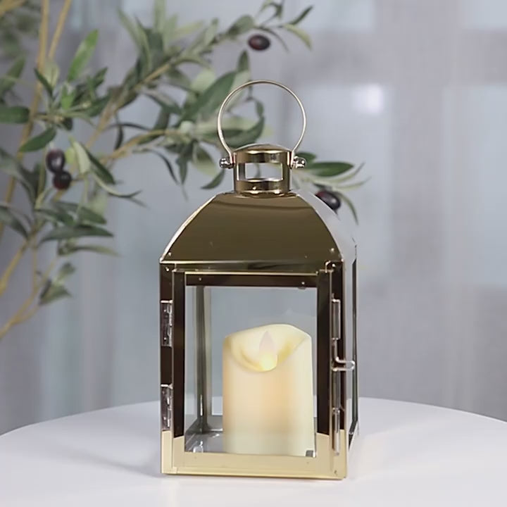 Stainless Steel Lantern Candlestick Eid Mubarak LED Wind Lamp Decor for Ramadan Kareem Aid Eid al-Fitr Home Wind Lantern Decor