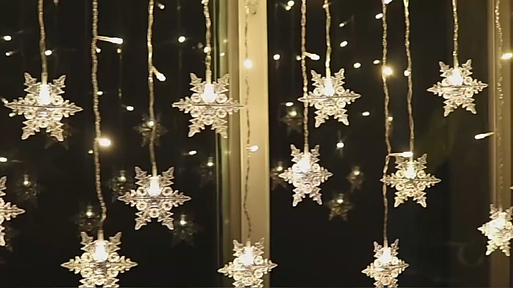 Battery/USB Operated Snowflake Curtain LED String Lights, Indoor & Outdoor Decor, 2024 Christmas Holiday Party Lighting, Wedding Decoration