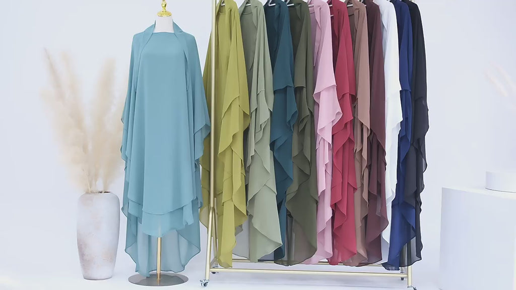 Extra Long Khimar Chiffon 2Layers Muslim Women Hijab Prayer Eid Hijabs Headscarf Shawl Veil Long Djellaba Niqab Ramadan scarf