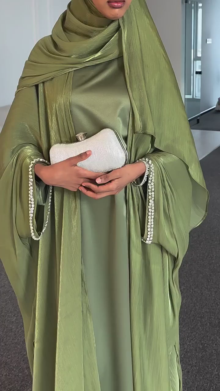 2025 New Abaya Set Shinny Dubai Abaya Cardigan Inner Dress Hijab 3pcs Set Islamic Clothing Women Abaya Muslim Dress