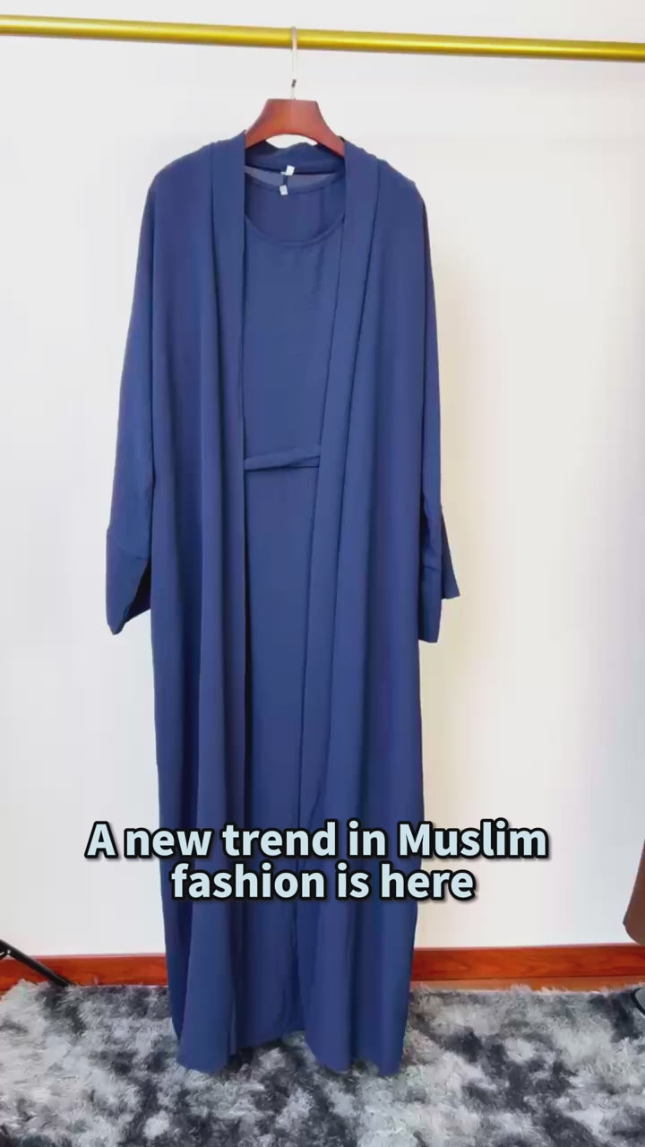 Classic Solid Muslim Abayas Dresses Sets Luxury Slim Breathable Long Sleeves Abayas Ladies Party Gift Clothing Wholesale RIMAIRE