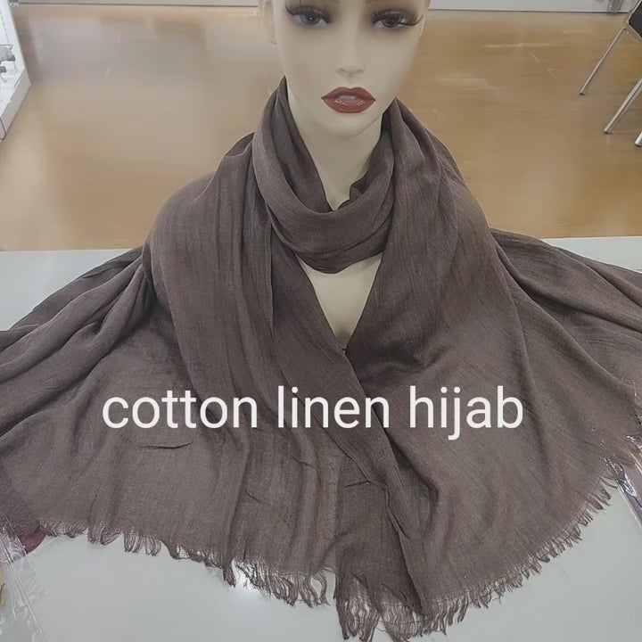 Solid Cotton Linen Hijabs Scarf Women Maxi Muslim Plain Frayed Scarf Shawls Wraps Headwear Oversize Pashmina Headscarf Headband