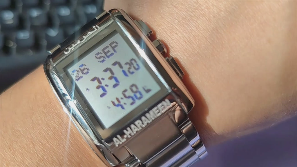 Azan Watch for Muslim Prayer with Qibla Compass Islam Al-Harameen Fajr Time Clock Including Hijri Calendar Ramadan Gift