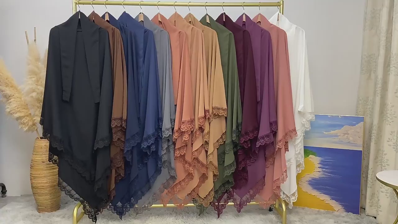 Eid Khimar Lace Long Khimar Hijab Scarf Muslim Modest Prayer Hijabs Islam Clothing Ramadan Djellaba Kebaya Jalabiya Headscarf
