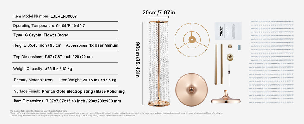 VEVOR Gold Metal Column Wedding Flower Stand High With Metal Laminate Vase Geometric Centerpiece Stands Cylindrical Floral