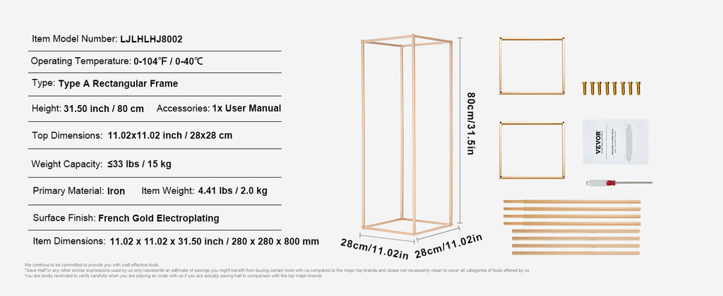 VEVOR Gold Metal Column Wedding Flower Stand High With Metal Laminate Vase Geometric Centerpiece Stands Cylindrical Floral