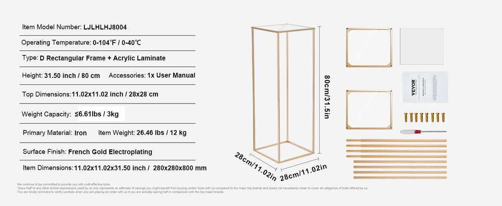 VEVOR Gold Metal Column Wedding Flower Stand High With Metal Laminate Vase Geometric Centerpiece Stands Cylindrical Floral