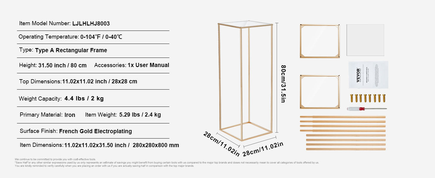 VEVOR Gold Metal Column Wedding Flower Stand High With Metal Laminate Vase Geometric Centerpiece Stands Cylindrical Floral